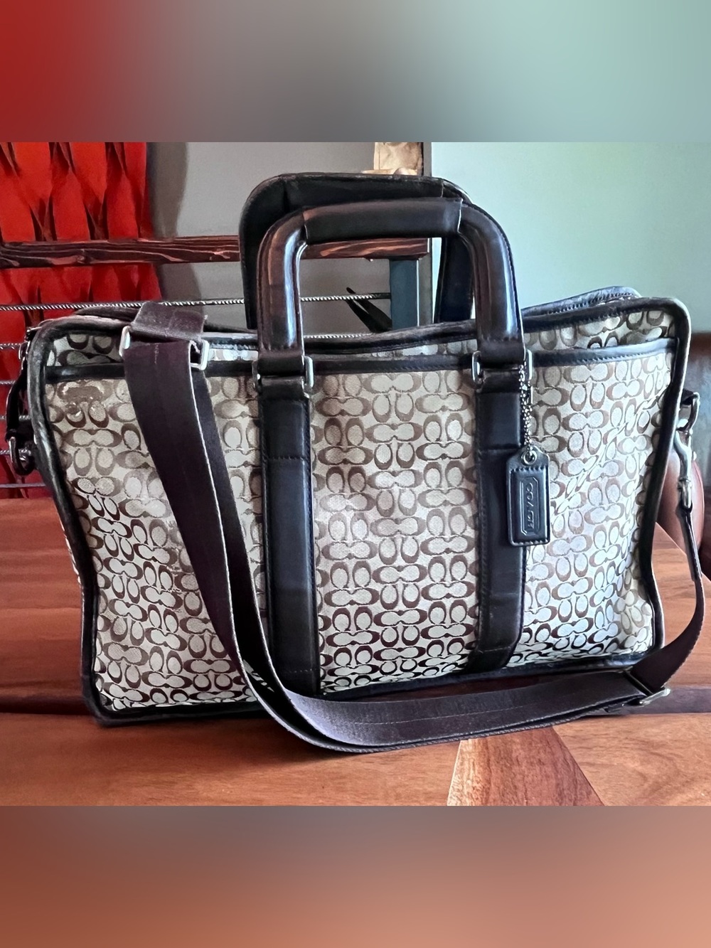 Coach Embassy BriefCase Folio Laptop Travel Tan Jacquard Signature C 16” Bag